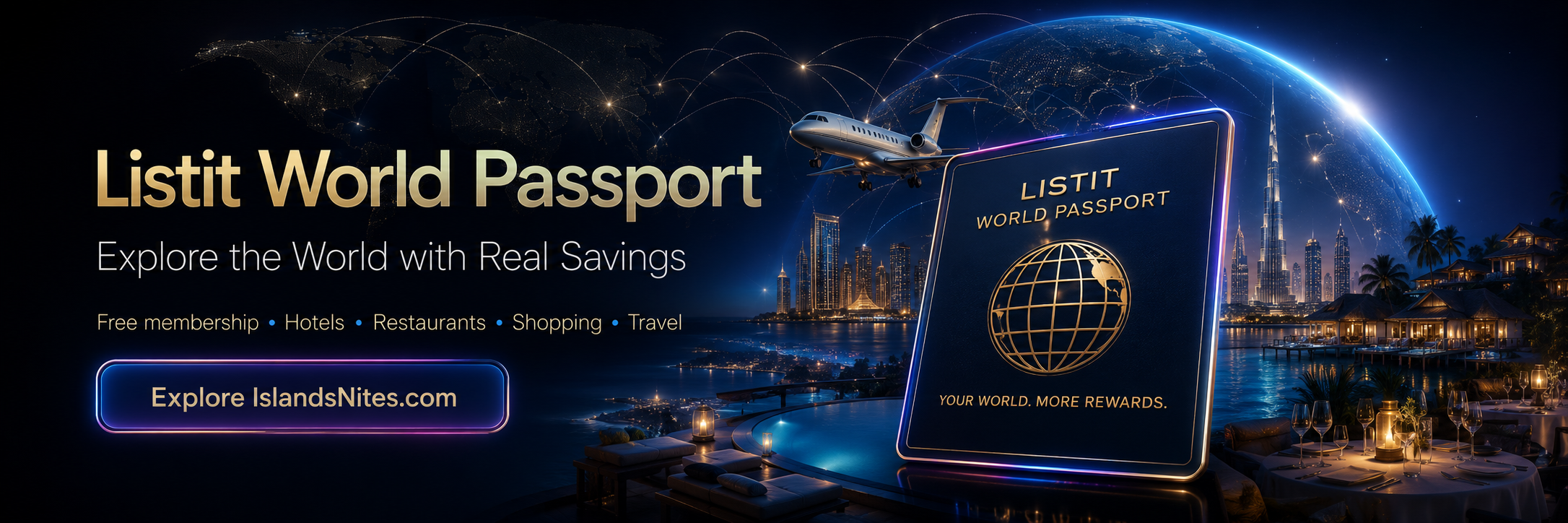 Listit World Passport banner linking to IslandsNites.com